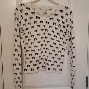 Whbm bow print snap front cardigan